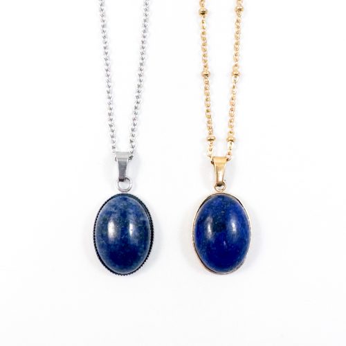 Ketting lapis lazuli edelsteen ovaal - zilver of goud stainless steel