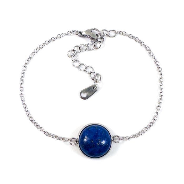 Armbandje lapis lazuli blauwe edelsteen zilver stainless steel