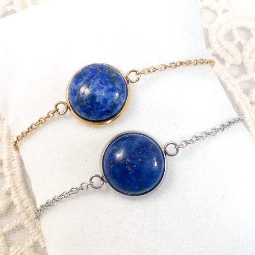 Armbandje lapis lazuli edelsteen rond - zilver of goud stainless steel