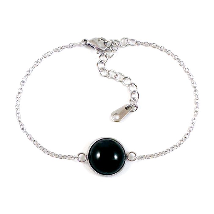 Armbandje zwarte onyx edelsteen zilver stainless steel