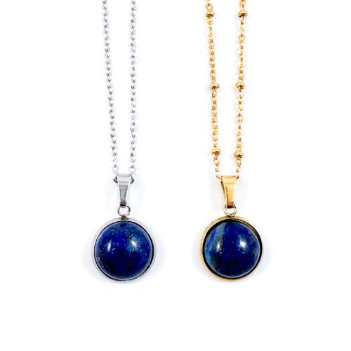 Ketting met lapis lazuli edelsteen hanger rond zilver of goud stainless steel